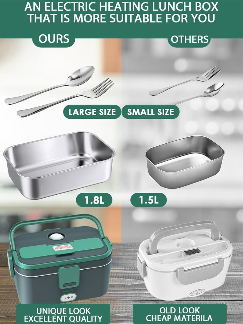 Buddew Electric Lunch Box for Adults, 80W Heated Lunch Box 1.8L Stainless Steel Portable Food Warmer,12/24/110V Lonchera Electrica Portatil for Travel & Work, Loncheras para Hombres de Trabajo - Image 5